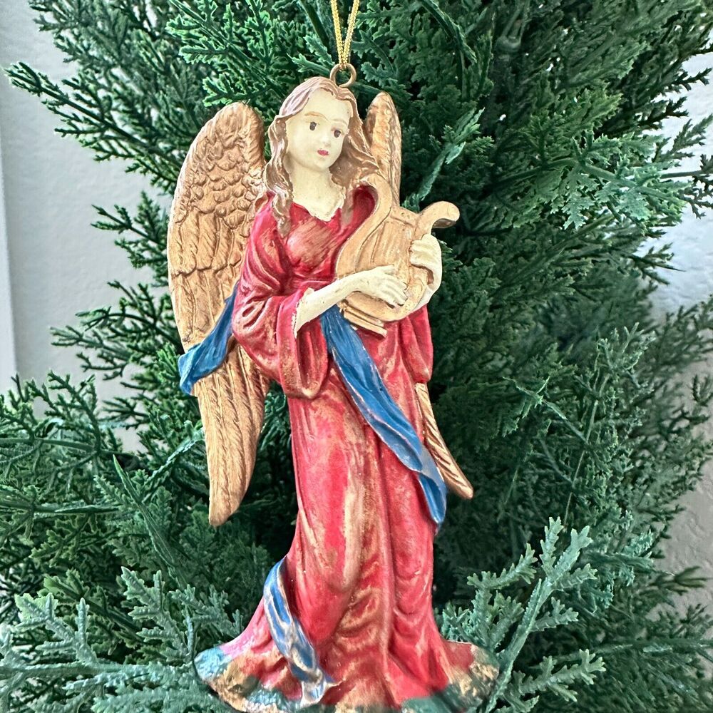 Guardian Angel Playing The Hart Vintage Christmas‎ Ornament Mystical Victorian